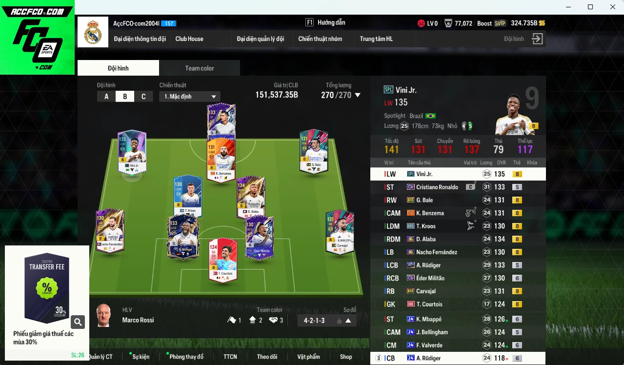 [ACC Rẻ🔥] Real Madrid 151.530b có Rudiger TY25, CR7 CU, Vini SPL, Alaba HG, Bale BTB, Carvajal BTB, Mbappé 24UCL+6, Valverde 24UCL+6, Kroos EBS, Benzema E21, Nacho HG, Bellingham 24UCL, Militao CU+6